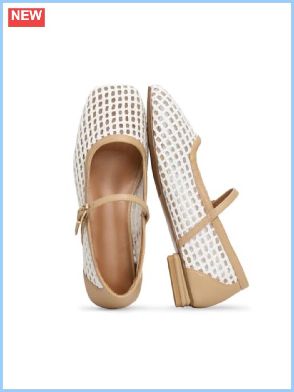 Women's Woven Mesh Ballet Flats Square Toe Buckle Strap Dressy Casual Shoe